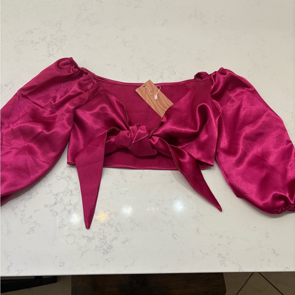 Elegant Satin Puff Sleeve Top - Pink